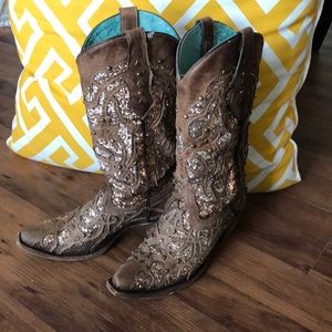Brown glitter corral cowboy boots